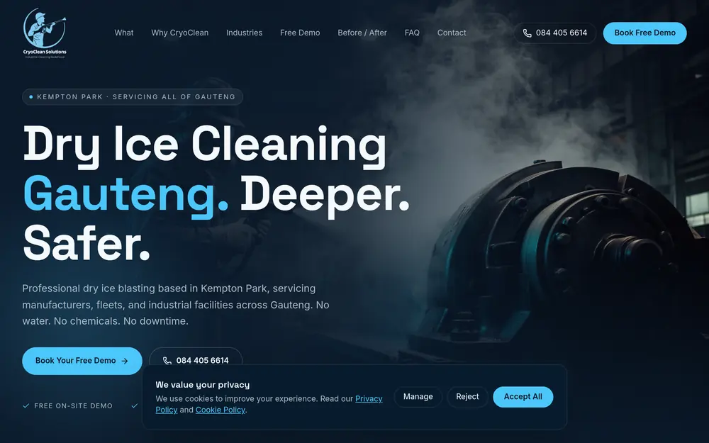 CryoClean Solutions website screenshot