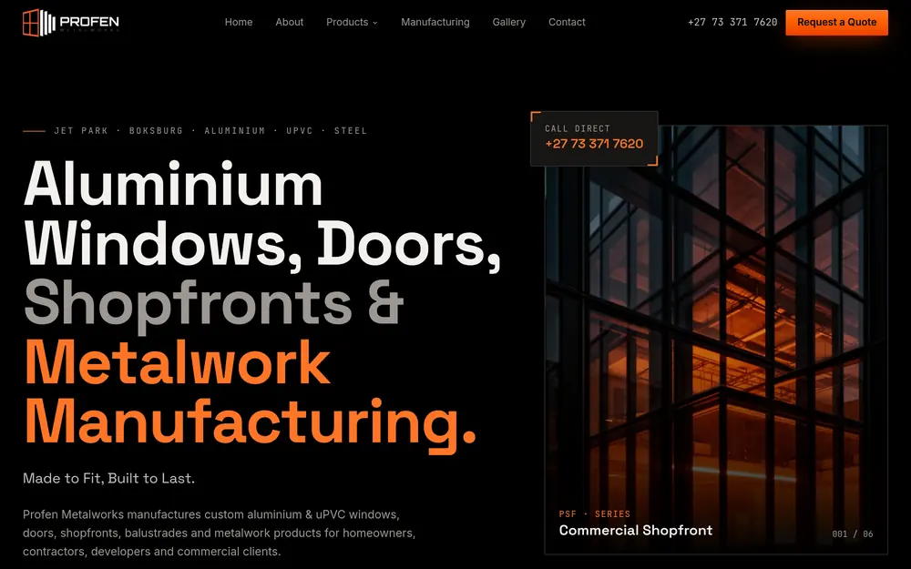 Profen MetalWorks website screenshot