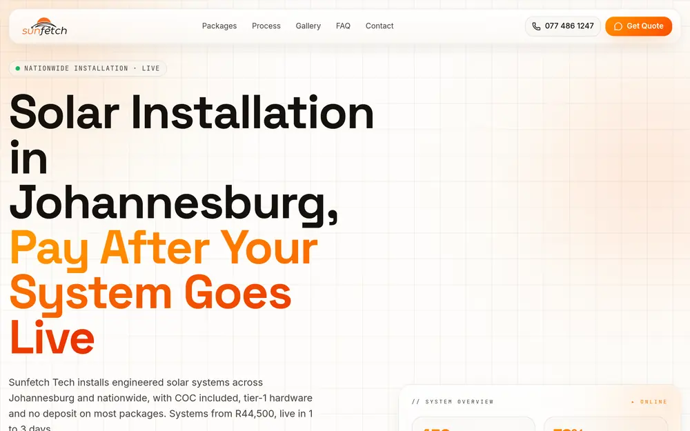 Sunfetch website screenshot