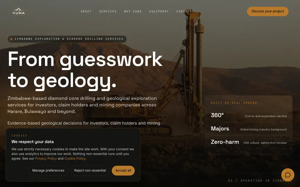 Vuna Minerals website screenshot